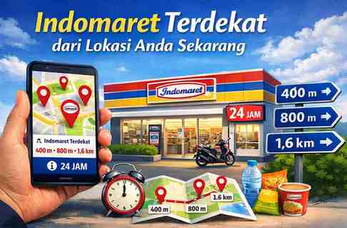 Indomaret Terdekat dalam Jarak 400M, 800M, 1,6KM dan 8,1KM