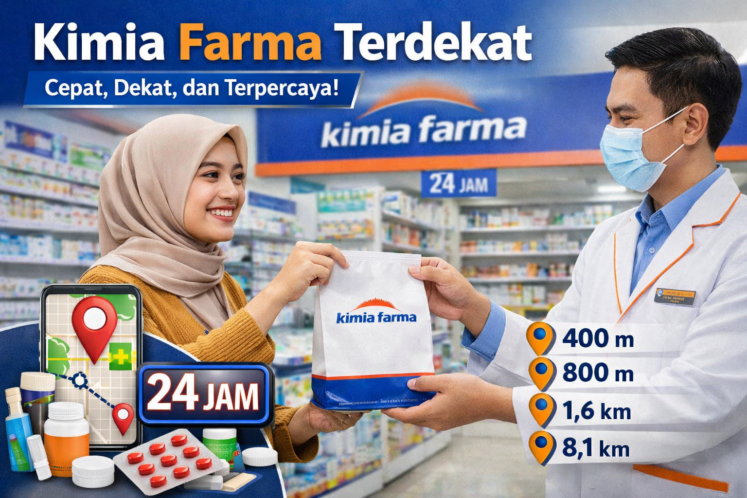 Kimia Farma Terdekat dalam Jarak 400M, 800M, 1,6KM - 8,1KM