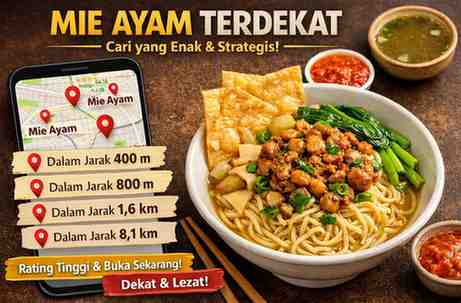 Mie Ayam Terdekat dalam Jarak 400M, 800M, 1,6KM dan 8,1KM