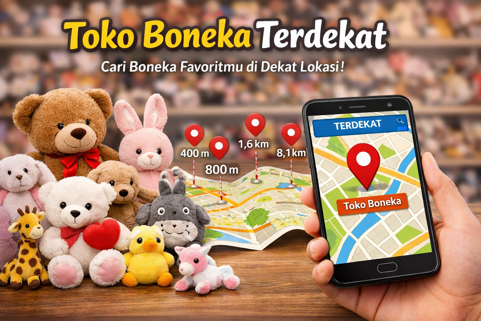 Toko Boneka Terdekat dalam Jarak 400M, 800M, 1,6KM - 8,1KM