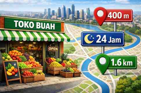Toko Buah Terdekat dalam Jarak 400M, 800M, 1,6KM dan 8,1KM