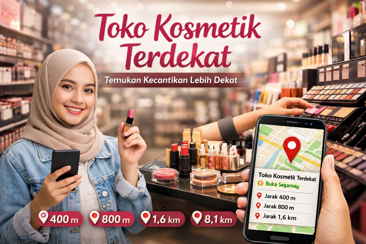 Toko Kosmetik Terdekat dalam Jarak 400M, 800M, 1,6KM - 8,1KM